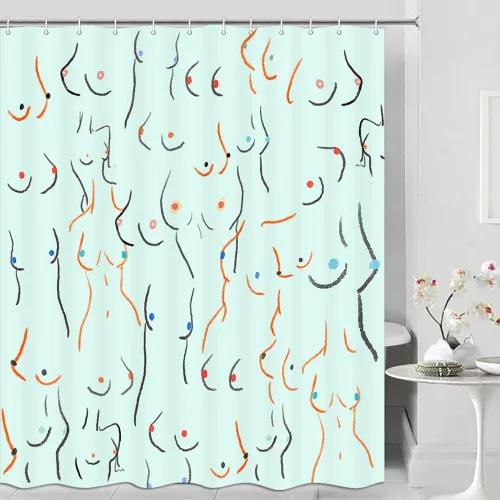 Miniatura 8 de JAWO Divertida cortina de ducha para baño, diseño de pechos divertidos, cuerpo femenino, divertido juego de cortinas de ducha de tela artística