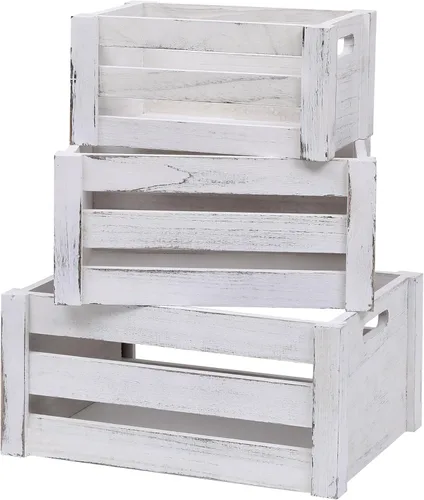 Juego de 3 cajas de madera anidables, pequeñas cajas de almacenamiento de madera rústica con asas, contenedores organizadores compactos apilables