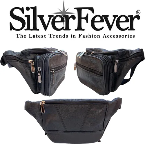 Miniatura 5 de Silver Fever - Cangurera de piel auténtica para teléfono móvil, Negro