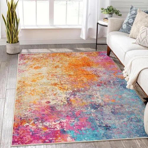 Miniatura 33 de Lahome Alfombra redonda moderna abstracta de 3 pies, color azul, lavable, de 3 x 3 pies, para cocina, entrada, suave, pequeña, antideslizante
