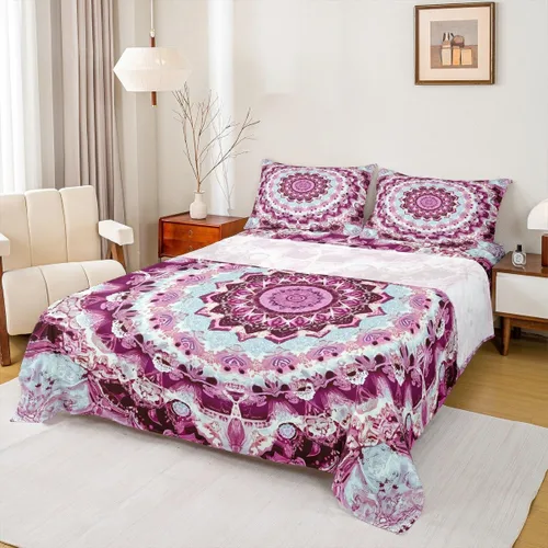 Miniatura 21 de Erosebridal Juego de sábanas y fundas de almohada vintage con estampado floral oriental para niños pequeños, juego de sábanas de medallón persa