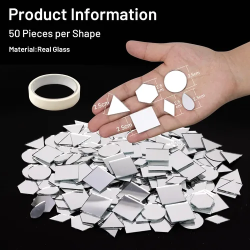Miniatura 3 de PP OPOUNT 300 piezas de azulejos de mosaico, triángulos, cuadrados, redondos, rombos, sexangle, miniespejo en forma de gota para manualidades, bolas