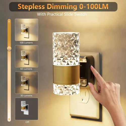 Miniatura 3 de Luces LED nocturnas enchufables a la pared, paquete de 2, luz nocturna acrílica con sensor de atardecer a amanecer, 0-100LM regulable continuo, luz