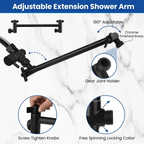 Miniatura 7 de Tudoccy Cabezal de ducha, cabezal de ducha de alta presión de 8 pulgadas, ducha de mano con brazo de extensión de 11 pulgadas, cabezal de ducha