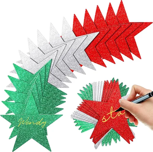 Miniatura 13 de Gejoy 80 piezas de recorte de estrellas con purpurina, decoración de estrellas doradas, estrella de papel doble impresa para noche de cine