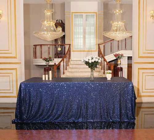 Miniatura 23 de Juya Delight Mantel rectangular negro de lentejuelas de 50 x 80 pulgadas para fiesta, cena, banquete, festival, boda, aniversario, exposición, mesa