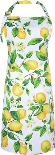 Miniatura 14 de G2PLUS Delantal de cocina floral vintage para mujer, delantal de cocina con dobladillo plisado negro con bolsillo, delantal de algodón retro