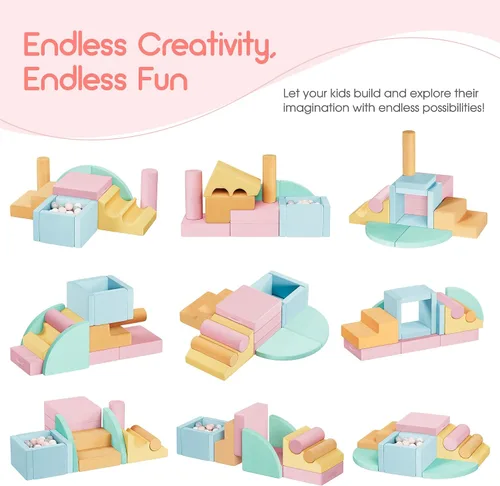 Miniatura 2 de smilesun 12 bloques de escalada de espuma para niños pequeños con pozo de pelotas, juego de gimnasio seguro y suave, bloques de espuma para el área