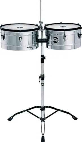 Meinl Percussion MT1415CH Marathon Series Timbales de acero con acabado cromado, 14 pulgadas y 15 pulgadas con soporte Cromo