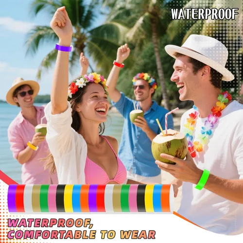 Miniatura 6 de 500 pulseras de papel para eventos, pulseras de fiesta de neón impermeables, bandas adhesivas para identificación de conciertos clubes, pulseras 10