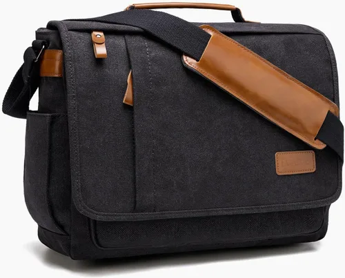 ESTARER Bolsa de mensajero para laptop de 13 a 14 pulgadas, resistente al agua, bolsa de hombro de lona para universidad de negocios, gris