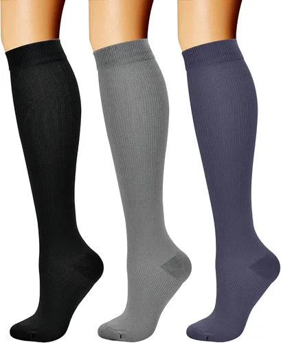 CHARMKING - Calcetines de compresión para mujeres y hombres (3 pares), 15-20 mm Hg, el mejor apoyo para atletismo, running o ciclismo, mejora la