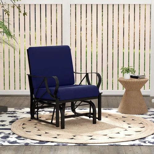 Miniatura 2 de Tangkula Planeador de patio al aire libre, silla deslizante con marco de metal con cojín, silla ergonómica para patio al aire libre para una sola