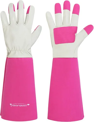 HANDLANDY Guantes de jardinería de poda de rosas para hombres y mujeres, guantes largos a prueba de espinas, piel de cerdo, transpirables y
