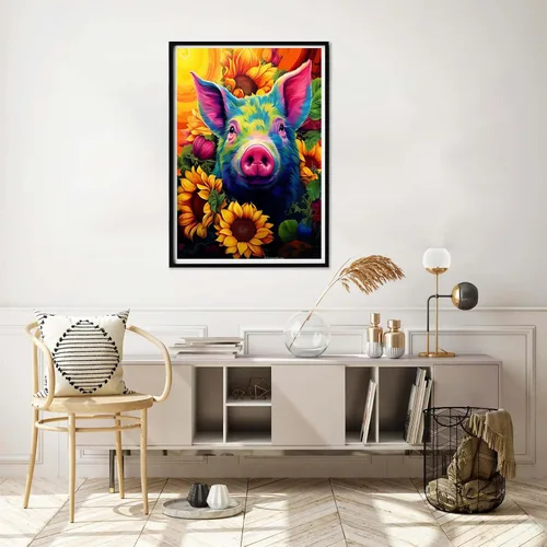 Miniatura 4 de Yomiie Kits de arte de diamantes 5D para adultos, pintura de diamante de cerdo, girasol, animales, bricolaje, kit de taladro redondo completo