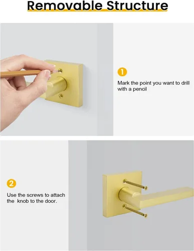 Miniatura 8 de Goldenwarm Manija de puerta simulada de oro cepillado – Palanca interior decorativa sin giro para despensa, puertas francesas y armarios (2 piezas)