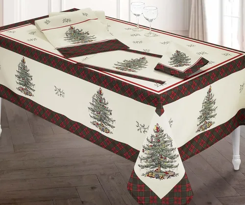 Miniatura 3 de Spode - Juego de servilletas, decoración del hogar navideño, juego de 4 (colección de tartán de árbol de Navidad Spode)