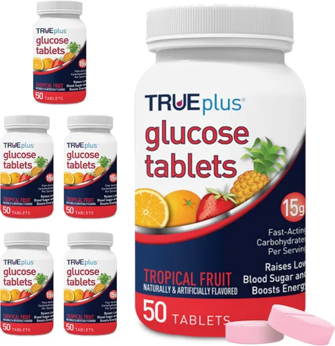 Miniatura 26 de TRUEplus® Tabletas de glucosa, sabor surtido (uva, frambuesa, naranja), botella de 50 unidades (1)