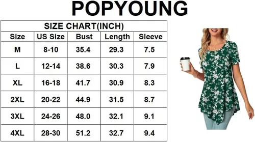 Miniatura 5 de POPYOUNG Blusa casual de verano para mujer, de manga corta, para primavera