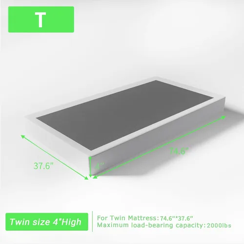 Miniatura 2 de FMDMR Somier de 4 pulgadas para cama individual - Somier de perfil bajo para cama individual, base de colchón de metal resistente con cubierta