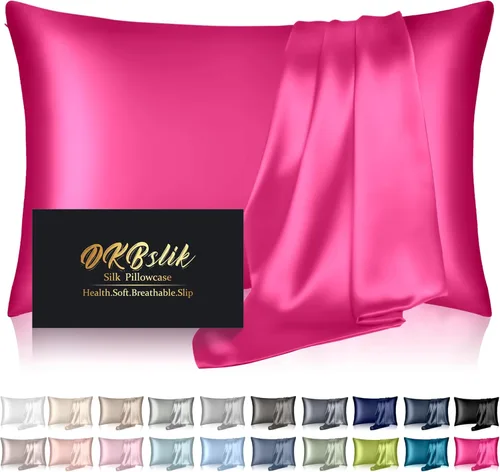 Funda de almohada de seda para cabello y piel, fundas de almohada de seda de morera tamaño estándar, anti-acné, refrescante para dormir, seda Rosa