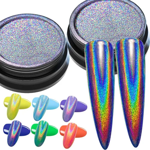 Miniatura 8 de GA&EN Polvo holográfico de esmalte de uñas fino arco iris holográfico Holo unicornio espejo efecto láser, pigmento de manicura multicromado, polvo