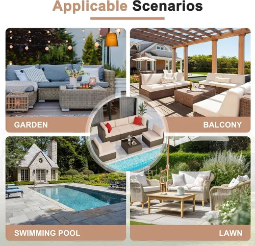 Miniatura 6 de Shintenchi Juego de muebles de patio de 6 piezas para exteriores para todo tipo de clima, juego de sofá seccional de ratán de polietileno, juego