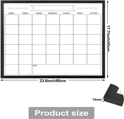 Miniatura 2 de Pizarra blanca de calendario mensual de borrado en seco, pizarra blanca magnética para pared, tablero colgante para oficina, escuela en casa, Negro