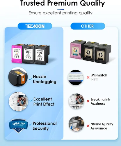 Miniatura 7 de TECKKIN 65XL - Paquete combinado de cartuchos de tinta negro/color (paquete de 3) de repuesto para tinta 65 65XL para impresora DeskJet 3755 3772