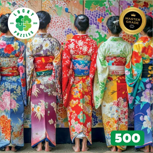 Miniatura 5 de Lucky Puzzles - Mosaico de kimono colorido, rompecabezas artístico de 500 piezas para adultos y niños, colores vibrantes, arte cultural, calidad
