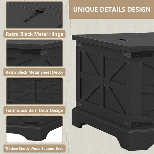 Miniatura 6 de Furnideco - Mesa de centro de granja con superficie elevable, mesa central cuadrada de madera con gran compartimento de almacenamiento oculto