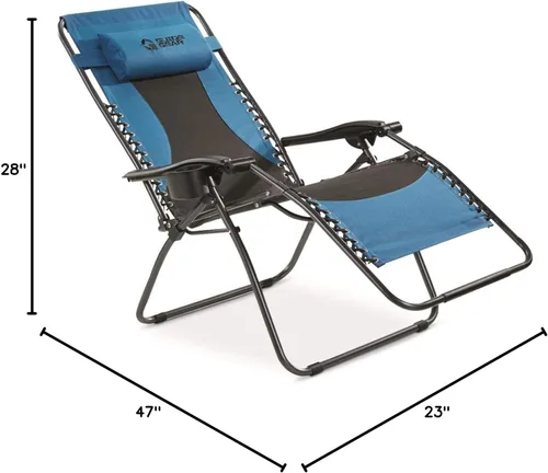 Miniatura 3 de Guide Gear Silla de camping de gravedad cero de gran tamaño, reclinable, al aire libre, portátil, plegable, capacidad de 500 libras, azul/negro