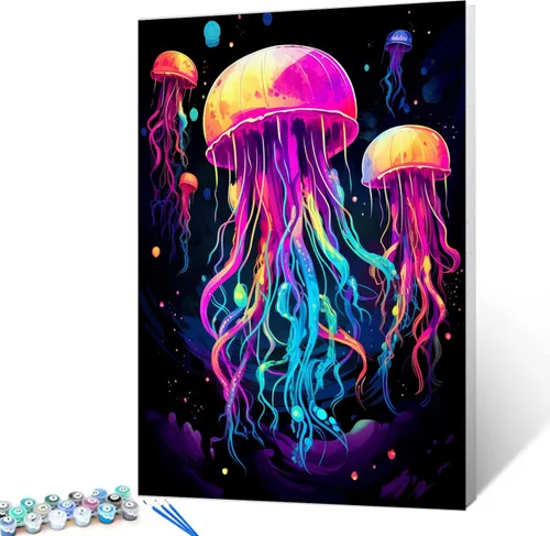 Tucocoo Kits de pintura por números de medusas de 16 x 20 pulgadas, lienzo digital de pintura al óleo para adultos con pinceles y pigmento acrílico,