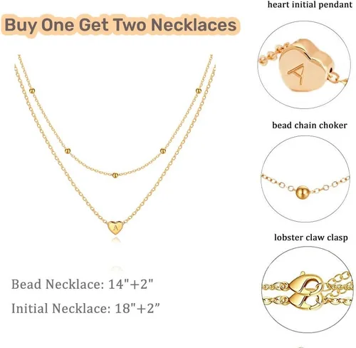 Miniatura 6 de WanBigVa Collar con inicial en capas de oro para mujer, hecho a mano, chapado en oro de 14 quilates, collar con dije de corazón pequeño, collar