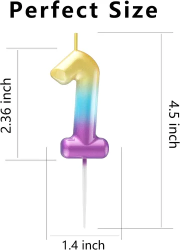 Miniatura 2 de Velas número 1 con diseño de arco iris, para decoración de fiesta de pastel de cumpleaños, suministros de celebración de aniversario de boda