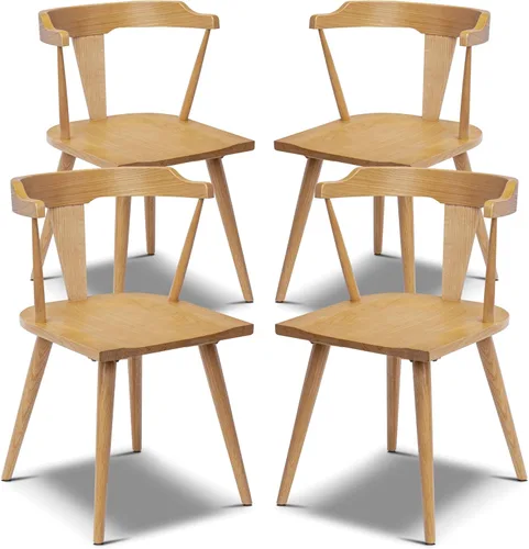 Miniatura 10 de POLY & BARK Silla de Comedor Enzo Negra Moderna de Mediados de Siglo – Silla con Respaldo de Listones de Madera de Roble Macizo, Altura del Asiento