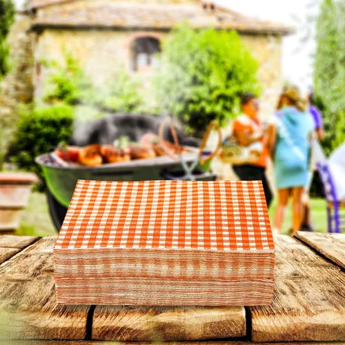 Miniatura 3 de Gatherfun Servilletas de papel desechables de 3 capas de color naranja y blanco para cena, picnic, fiesta de cumpleaños