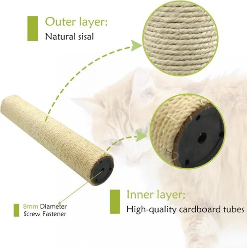 Miniatura 3 de 4 piezas de repuesto de poste rascador de gato para interiores de 15.7 x 3.1 pulgadas, piezas de repuesto de árbol de gato, sisal natural, poste