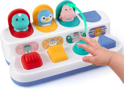 Montessori - Juguete de causa y efecto de 6 a 12 meses, juguete de bebé con botón que hace saltar animales, juguetes sensoriales interactivos para