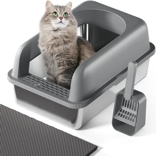 Miniatura 15 de Caja de arena para gatos de acero inoxidable con tapa, 20 pulgadas de largo x 14.2 pulgadas de ancho x 11.8 pulgadas de alto, caja de arena grande