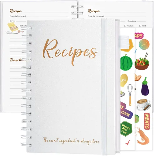 JUBTIC Libro de recetas para escribir en tus propias recetas, cuaderno de recetas personal en blanco de 7 x 10 pulgadas, diario de recetas de tapa