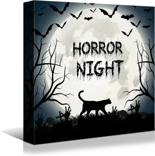Miniatura 17 de YONICA Lienzo decorativo de Halloween para pared de sala de estar, decoración del hogar, calabaza de Halloween y gato negro sobre lienzo, obra