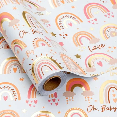 Miniatura 7 de Burymento Papel de regalo de animales, diseño reversible de lunares, envoltura de regalo para baby shower, cumpleaños, San Valentín, día
