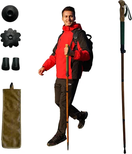 Miniatura 7 de FOREST PILOT Bastón de trekking – 1 unidad de madera de sasafrán ajustable y desmontable para senderismo o bastón