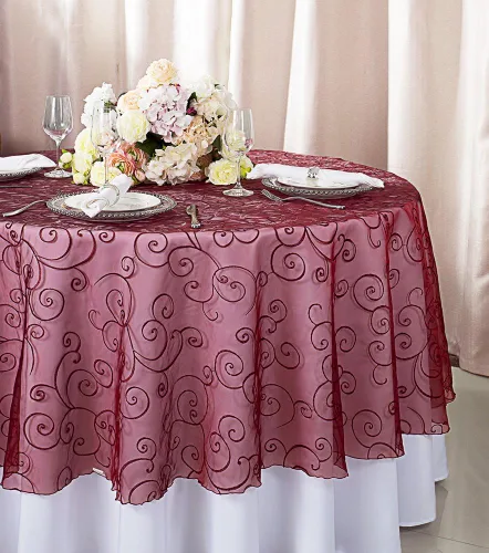 Miniatura 22 de Manteles de organza bordados redondos de 90 pulgadas, manteles de organza para bodas, fiestas, banquetes, eventos, color verde manzana