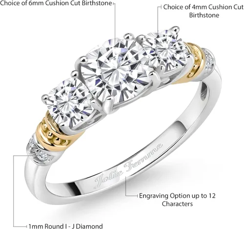Miniatura 2 de Gem Stone King Plata de ley 925 y oro amarillo de 10 quilates construye tu propio anillo de compromiso personalizado de 0236 pulgadas y 0137