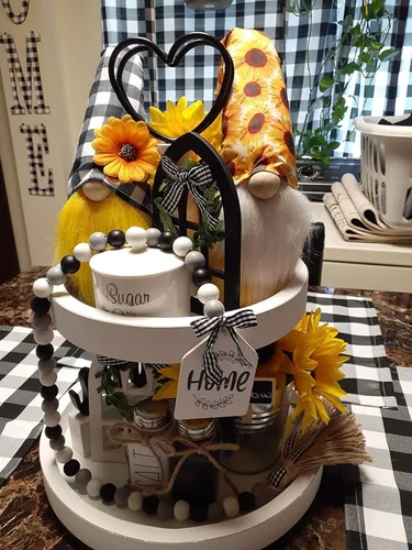 Miniatura 2 de Decoración de bandeja de 2 niveles, decoración de bandeja blanca con niveles para granja, cafetería, bodas, vacaciones (blanco)