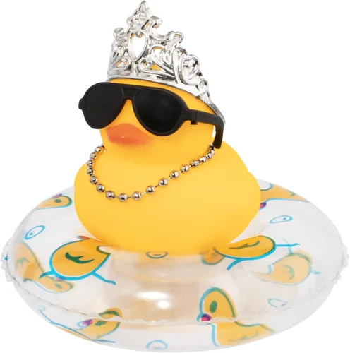 wonuu Adornos de pato de goma para automóvil, decoración de tablero de automóvil con bonita diadema, anillo de natación, collar, gafas de sol,