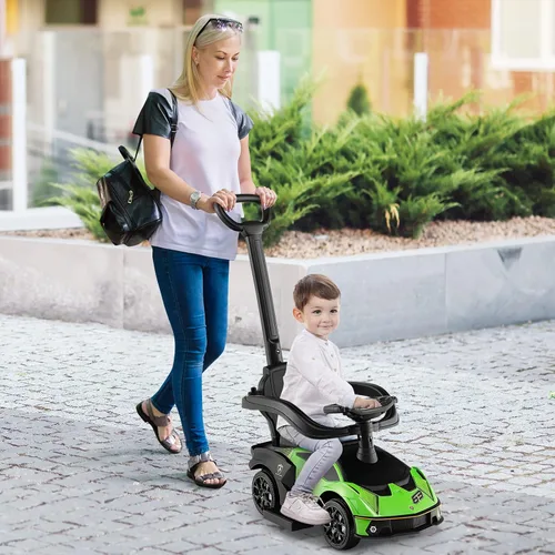Miniatura 8 de Costzon Coches de empuje para niños pequeños, Lamborghini 3 en 1 con licencia con licencia Lamborghini, auto deslizante para caminar con asa, Verde