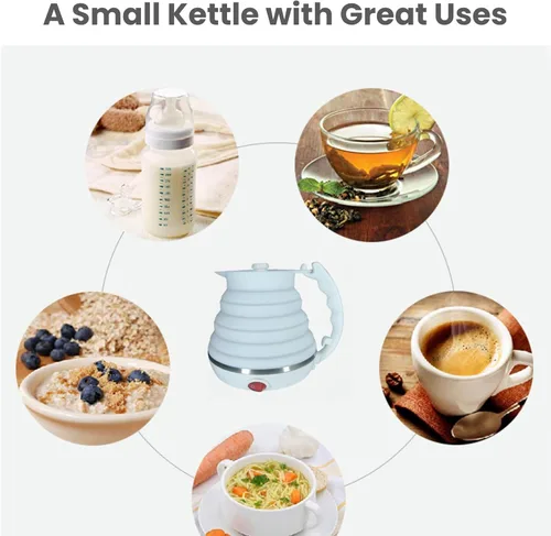 Miniatura 2 de Hervidor eléctrico de viaje, hervidor de té portátil pequeño, hervidor eléctrico plegable de silicona de grado alimenticio, apagado automático